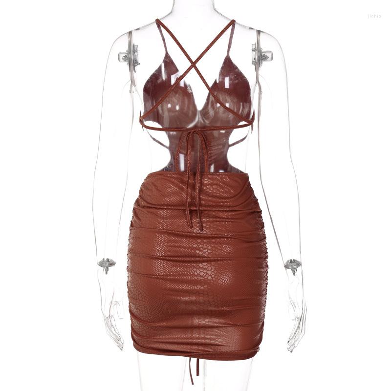 Casual Dresses ANJAMANOR Sexy Hollow Out Backless Halter Bodycon Mini For Women Party Birthday Winter Club Outfits D16-CZ18