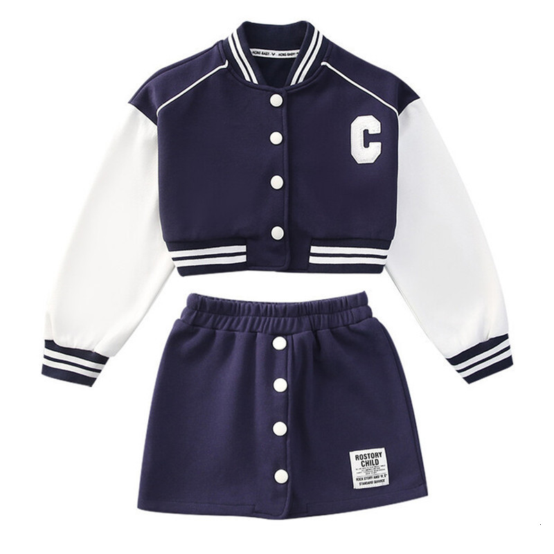 Clothing Sets Girls Skirt Spring and Autumn Sports Suit Baseball Uniform Jacket Short Two piece Korean Children s 230307