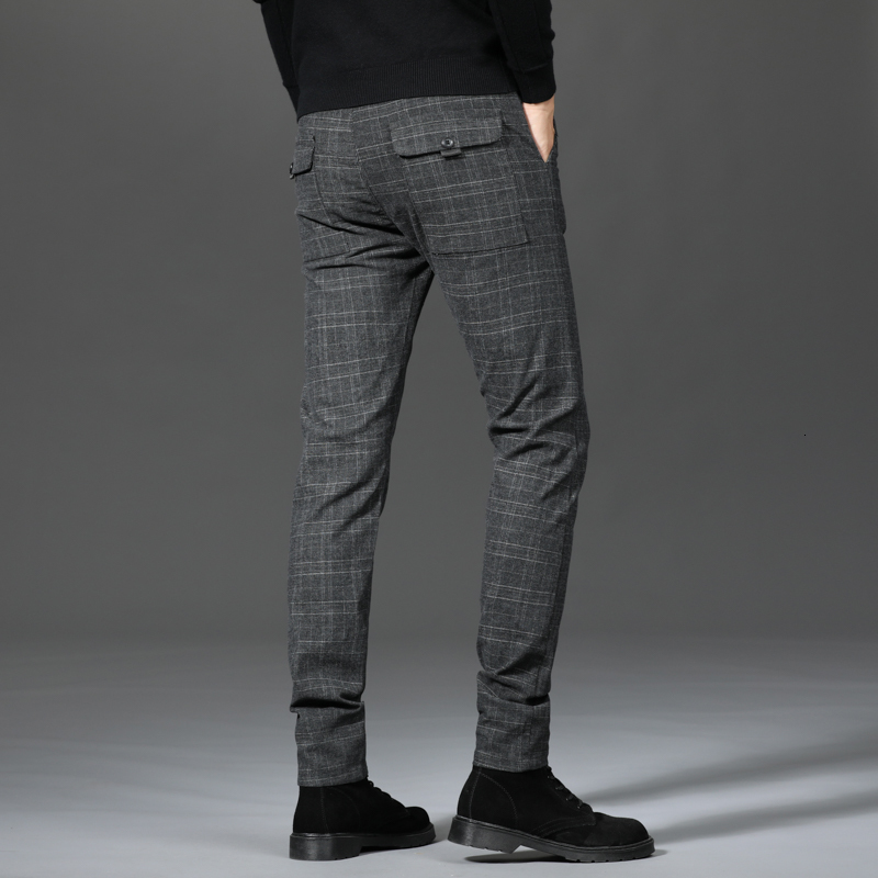 Men's Pants Black Plaid Trousers Spring and Autumn Fashion Slim Men Gray Stripe Slacks 2838 Pantalones Hombre 230307