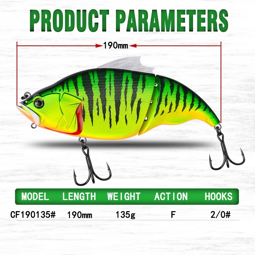 Baits Lures CF Lure 2 Jointed SwimBait 15Colors Floating 190mm 135g Wobbler VIB Fishing Big Bait 230307