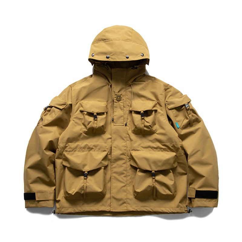 Mountain Series Outdoor Multi-Pocket Hooded Cargo Jackets Japanese Streetwear Waterproof Coat Harajuku Casual Tops Men Clothing