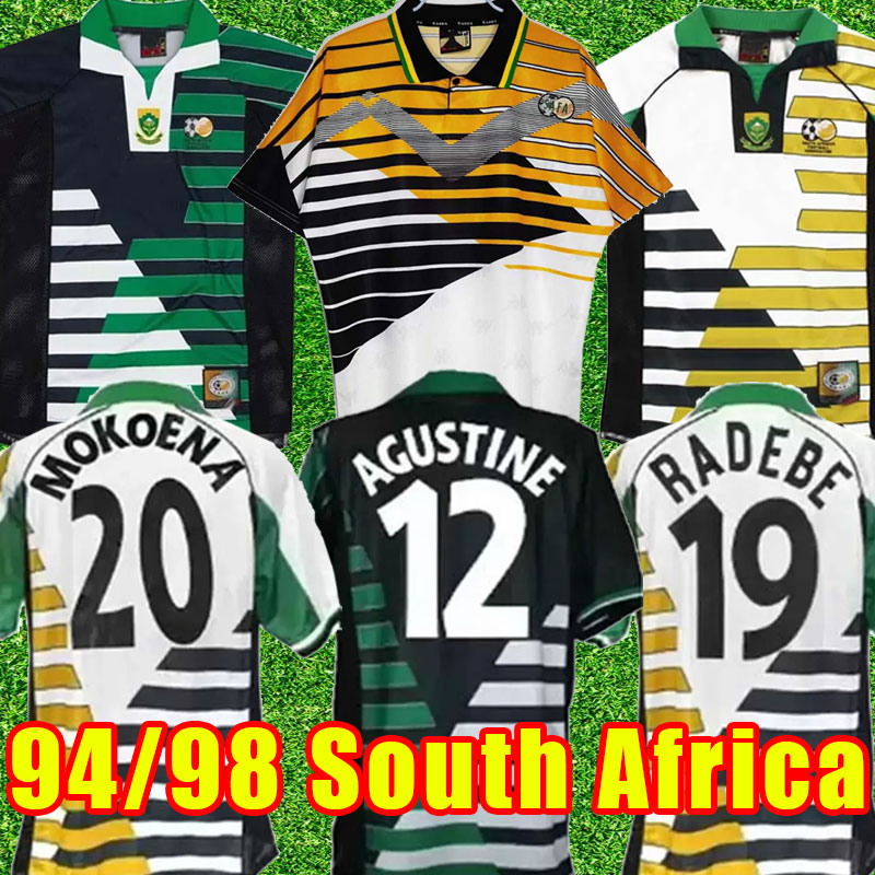 Image of Retro classic 1994 1998 south soccer jerseys Africa Bartlett Mokoena Fortune RADEBE national team Retro football shirt 94 98 african classic