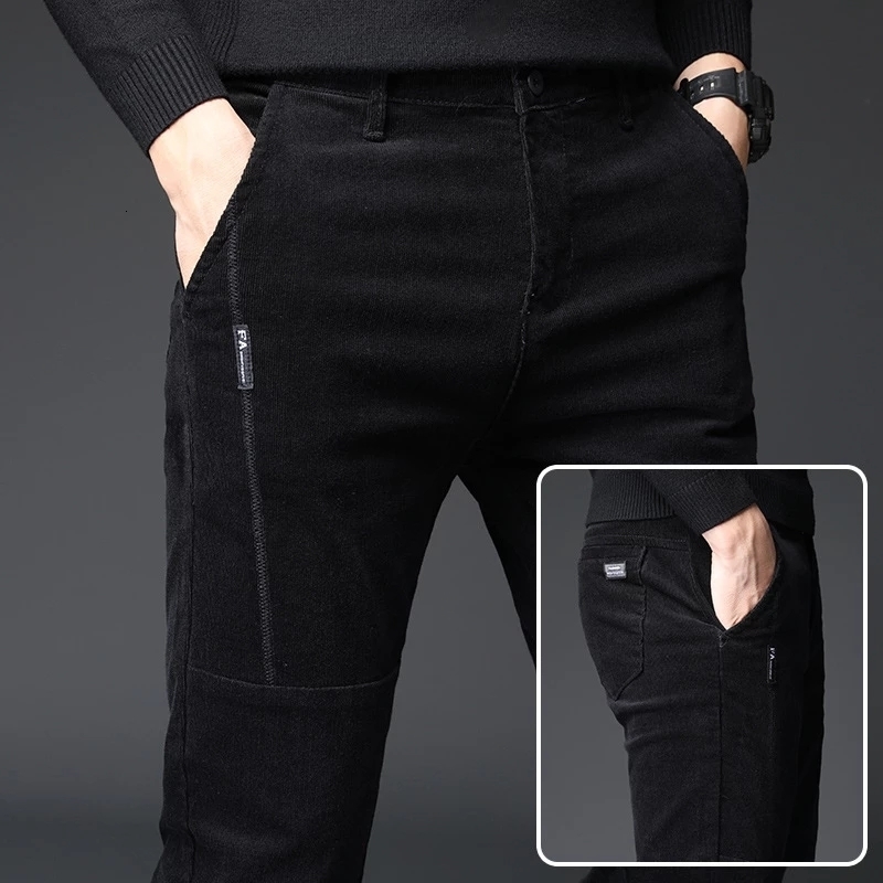Men's Jeans Winter Pants Men Trousers Military Green Pants Out Door Corduroy Slim Casual Trousers Male Black Office Work Pants Big Size 230308