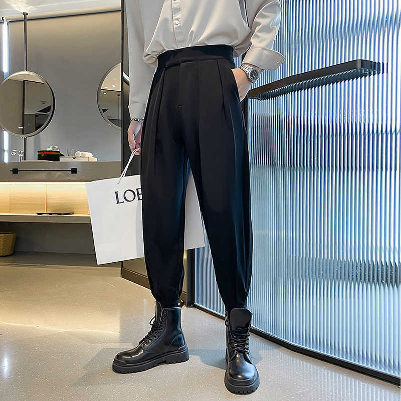 Men's Pants High Street Elastic Waist Men's Suit Pants Fashion Design Oversized Hip Hop Black Harem Pant Korean Style Male Trousers Z0306