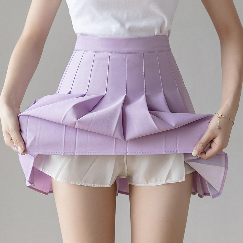 Skirts Prepply Style Classic Solid Pleated Skirt Women Summer Mini Skirts High Waist Purple White Dance Skirt #S09 230308