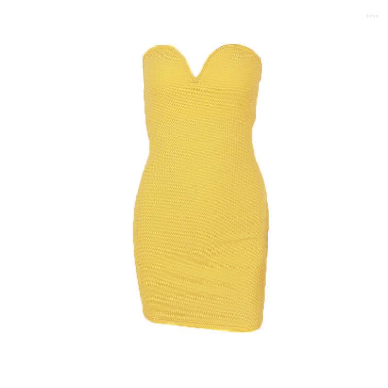 Casual Dresses Womens Sexy Off Shoulder V Neck Yellow Tube Top Dress Summer Fashion Knit Backless Strapless Gothic Holiday Party Mini