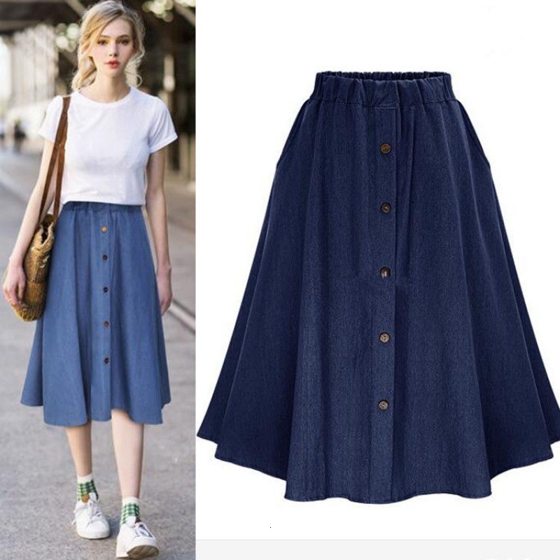 Skirts Summer Fashion Denim Midi Skirt Women Y2k High Waist Casual Jeans Long Skirts Female Street Style Vintage A-line Streetwear 230308