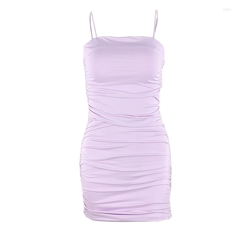 Casual Dresses Xeemilo Y2K Sleeveless Spaghetti Straps Mini Dress Folds Elegant Women Summer Sexy Purple Skinny Vestido Party Club Wear