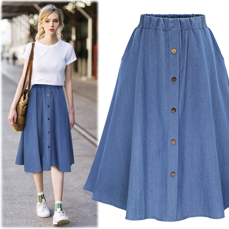 Skirts Summer Fashion Denim Midi Skirt Women Y2k High Waist Casual Jeans Long Skirts Female Street Style Vintage A-line Streetwear 230308