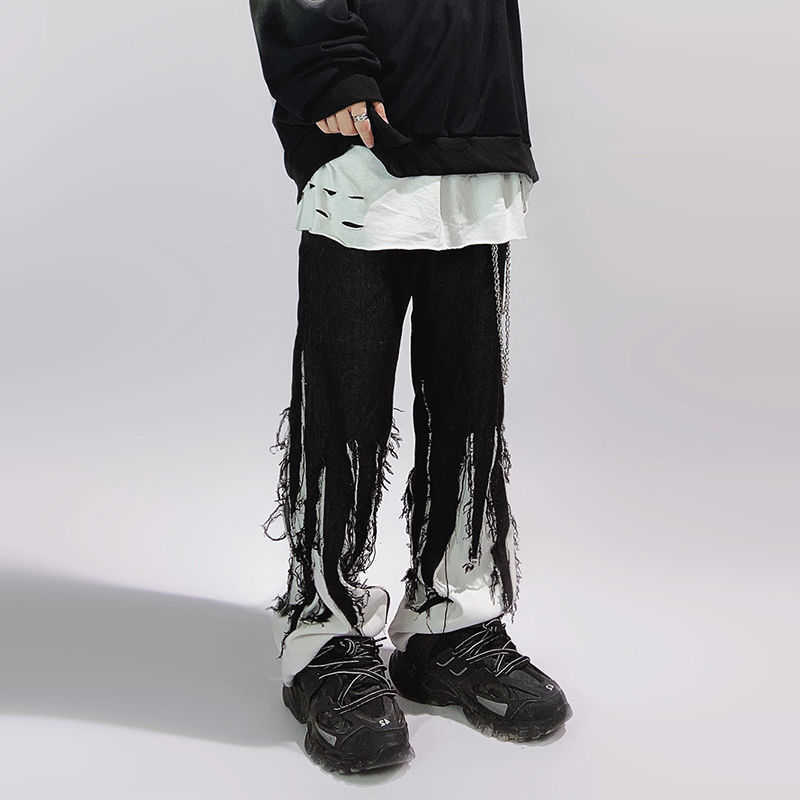 Men's Jeans HOUZHOU Hip Hop Jeans Pants Men Black Denim Trousers Male Straight Japanese Streetwear Hippie Loose Casual Darkwear Patchwork Z0301