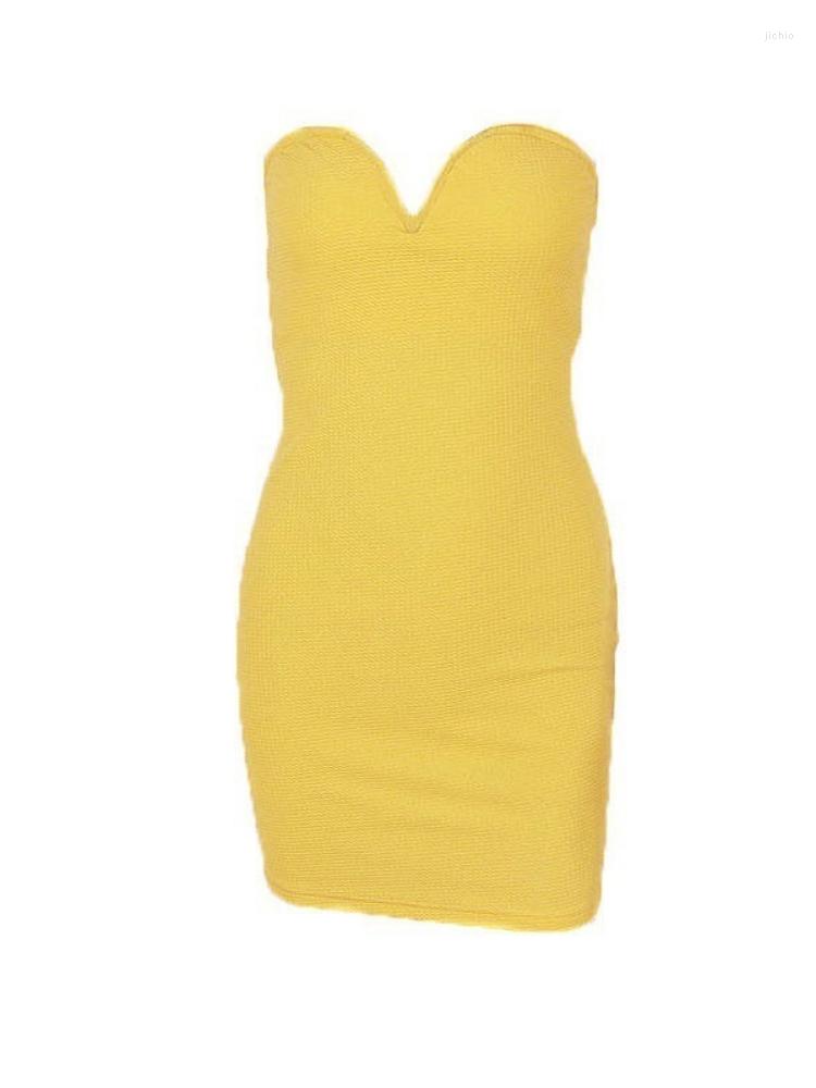 Casual Dresses Womens Sexy Off Shoulder V Neck Yellow Tube Top Dress Summer Fashion Knit Backless Strapless Gothic Holiday Party Mini