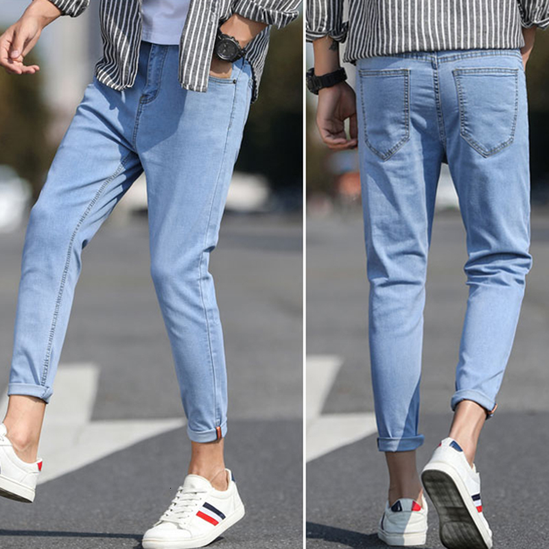 Men's Jeans Men Ankle-length Pencil Jeans Simple Denim Trendy Cool Males Cowboy Trousers Slim Teenager All-match Korean Spring Street wear 230308