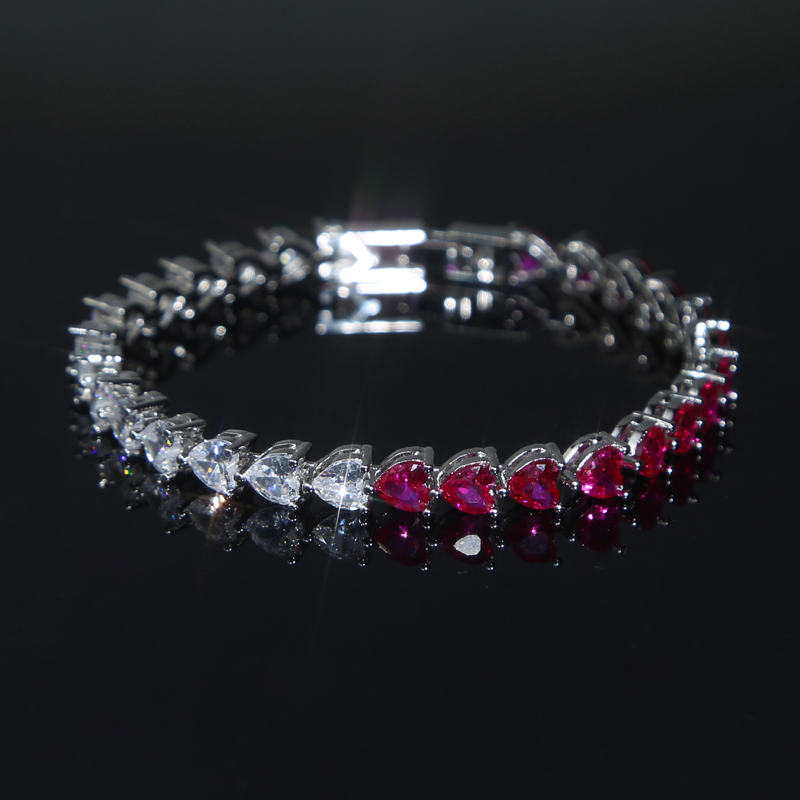 New Classic Trendy Girl Women Bracelet Jewelry Gold Color Full Paved Colorful Cubic Zirconia Cz Heart Love Tennis Chain Bracelets