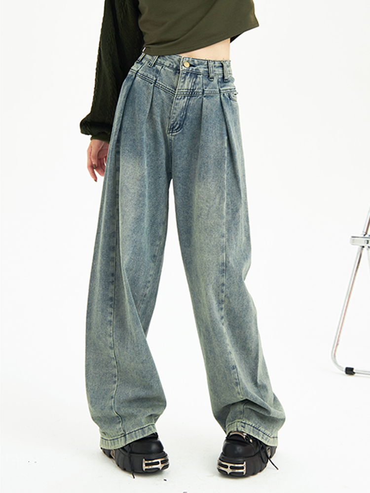 Women's Jeans Fashion Harajuku Wide Leg Jeans for Women All-Match Loose Casual Wash Denim Pants Baggy High Street Long Trousers Spring 230308