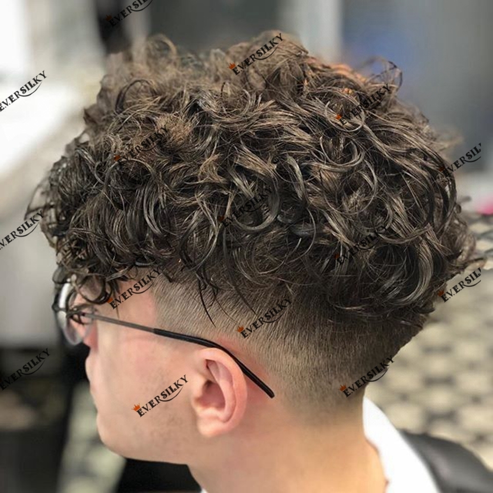 Men's Children's Wigs Full Skin Base 20mm Curly Human Hair Men's Toupee Durable Prosthesis System Black/Brown Hair Piece 130 Density Na