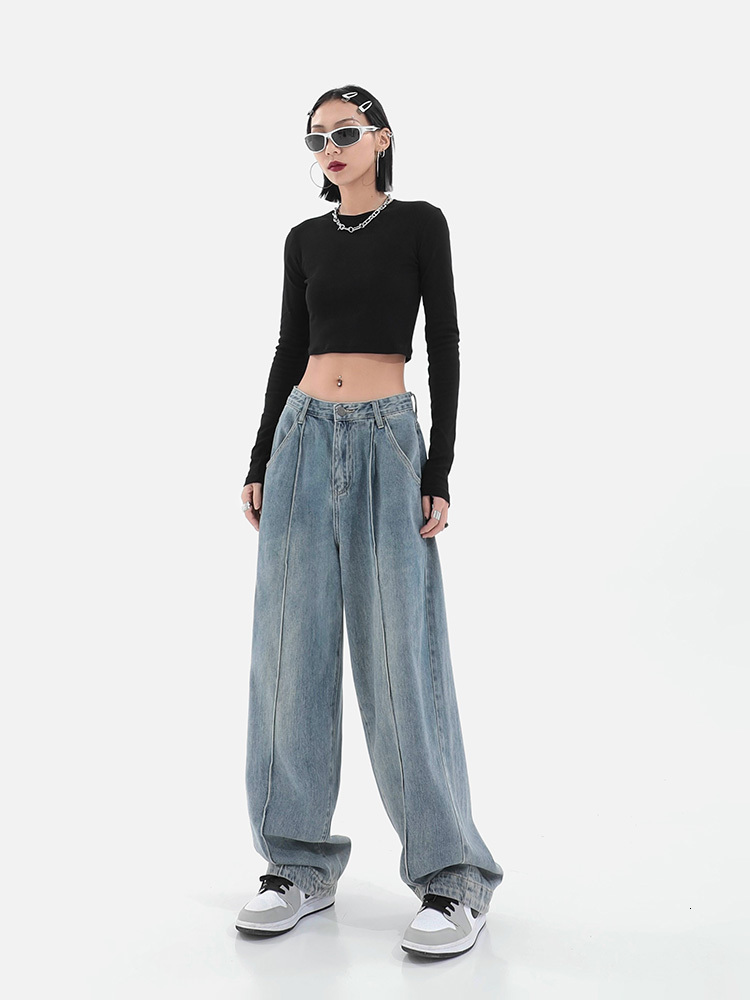 Women's Jeans Fashion Harajuku Jeans for Women Wide Leg All-Match Loose Casual Wash Denim Pants Baggy High Street Long Trousers Autumn 230308