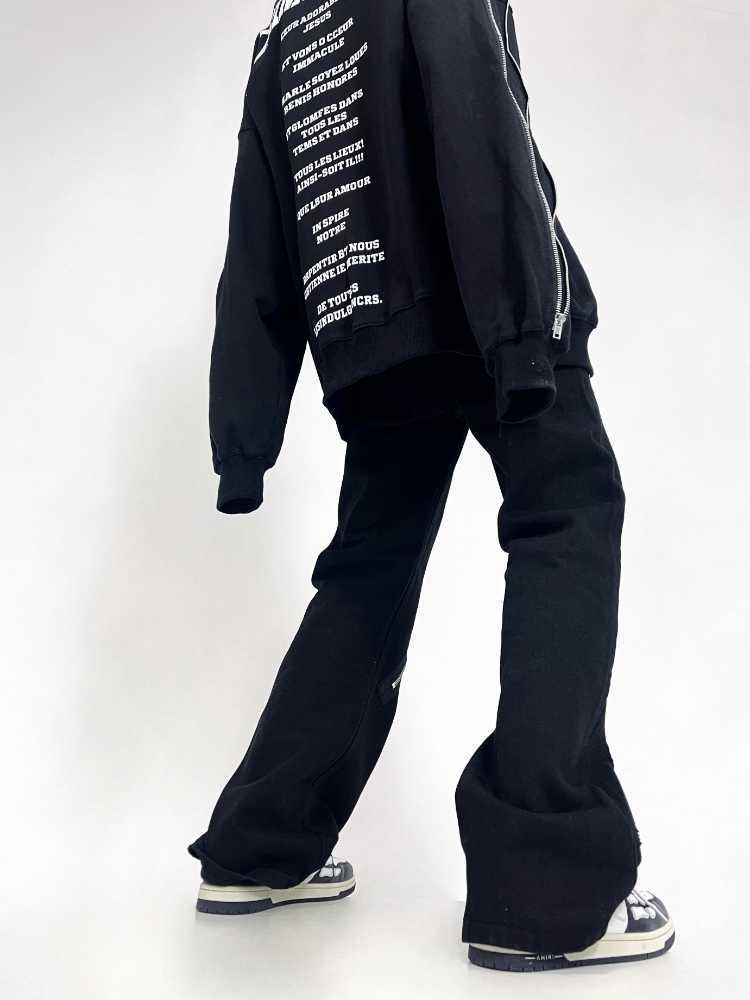 Men's Jeans HOUZHOU Punk Bootcut Jeans Men Slim Zipper Denim Pants Bell Bottoms Hip Hop Black Trousers Male Streetwear Japanese Casual Z0301