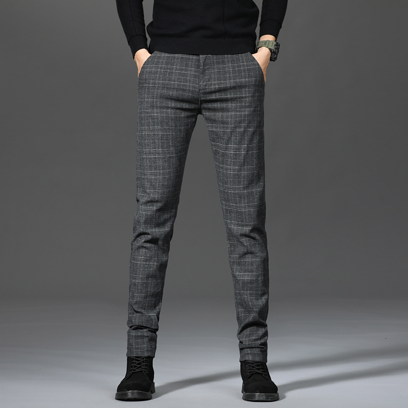 Men's Pants Black Plaid Trousers Spring and Autumn Fashion Slim Men Gray Stripe Slacks 2838 Pantalones Hombre 230307