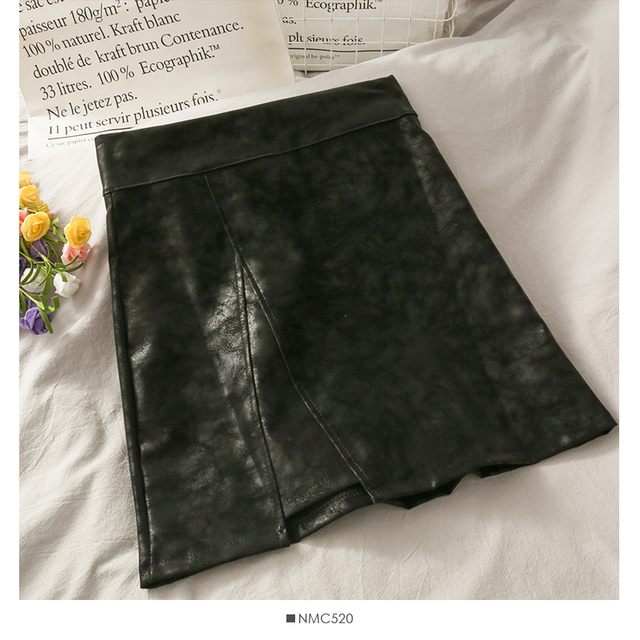Skirts HELIAR PU Leather Skirts Women A-line Sexy Split Skirts Spring Mini Wide Leg Night Club Mini Skirts For Women Spring 230308