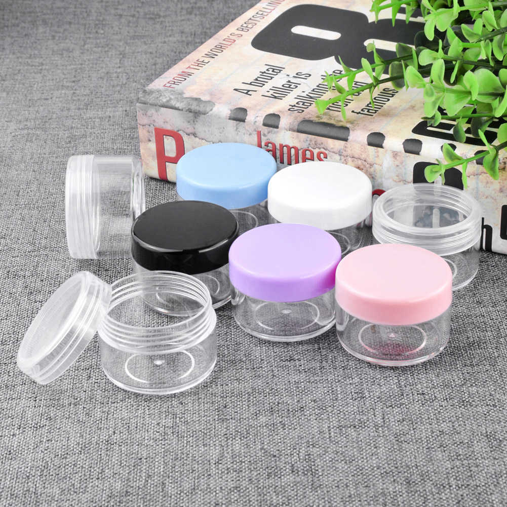 Storage Bottles Jars 5PCS Empty 10g 15g 20g Travel Small Colorful Covers Clear Plastic Cosmetic Pot Jars With Lid For Face Cream Lip Balm Containers J