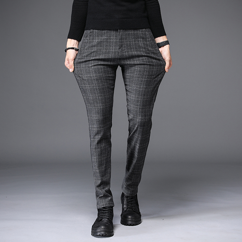 Men's Pants Black Plaid Trousers Spring and Autumn Fashion Slim Men Gray Stripe Slacks 2838 Pantalones Hombre 230307