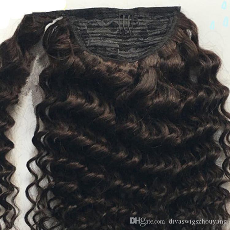 Elegant curly wraps around ponytail hairstyle deep wave drawstring ponytail hairpiece 100g-160g clip in brazilian hair ponytail extension 1b natural b