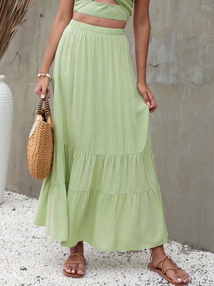 Skirts Summer Beach White Pleated Skirt Women Party Long Maxi Skirt Female Ruffle High Waist Loose A-line Skirts For Women 2022 W0308
