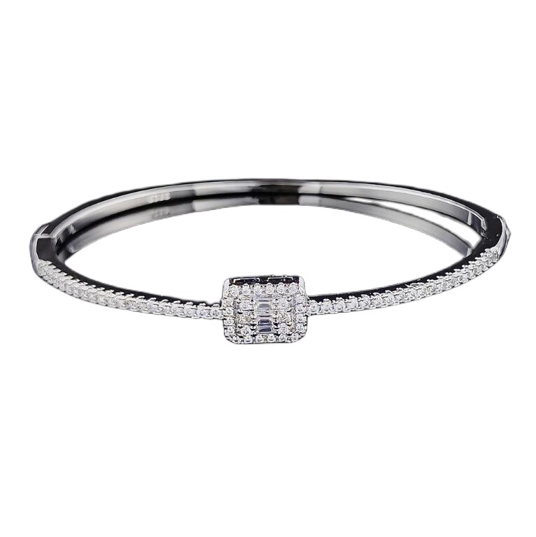 Ins Top Sell Square Bangle Luxury Jewelry 925 Sterling Silver Princess Cut White Topaz CZ Diamond Gemstones Party Women Wedding Bracelet For Lover Gif