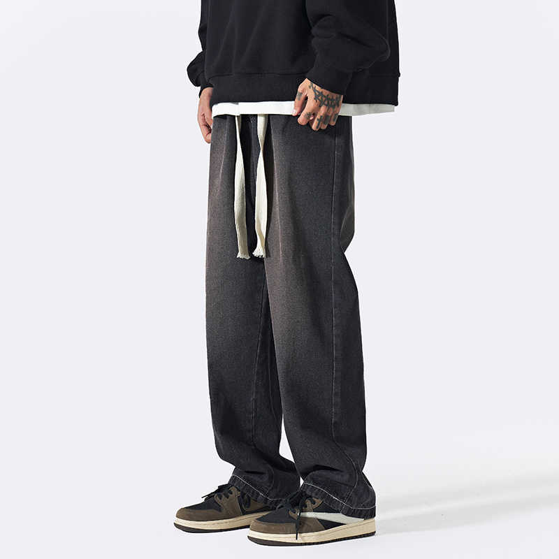Men's Jeans 4color Baggy Jeans Men Fashion Drawstring Casual Straight Jeans Men Japanese Streetwear Hiphop Loose Denim Pants Mens Trousers Z0301