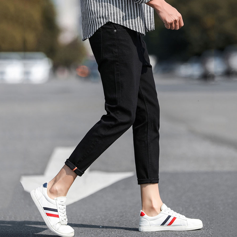Men's Jeans Men Ankle-length Pencil Jeans Simple Denim Trendy Cool Males Cowboy Trousers Slim Teenager All-match Korean Spring Street wear 230308