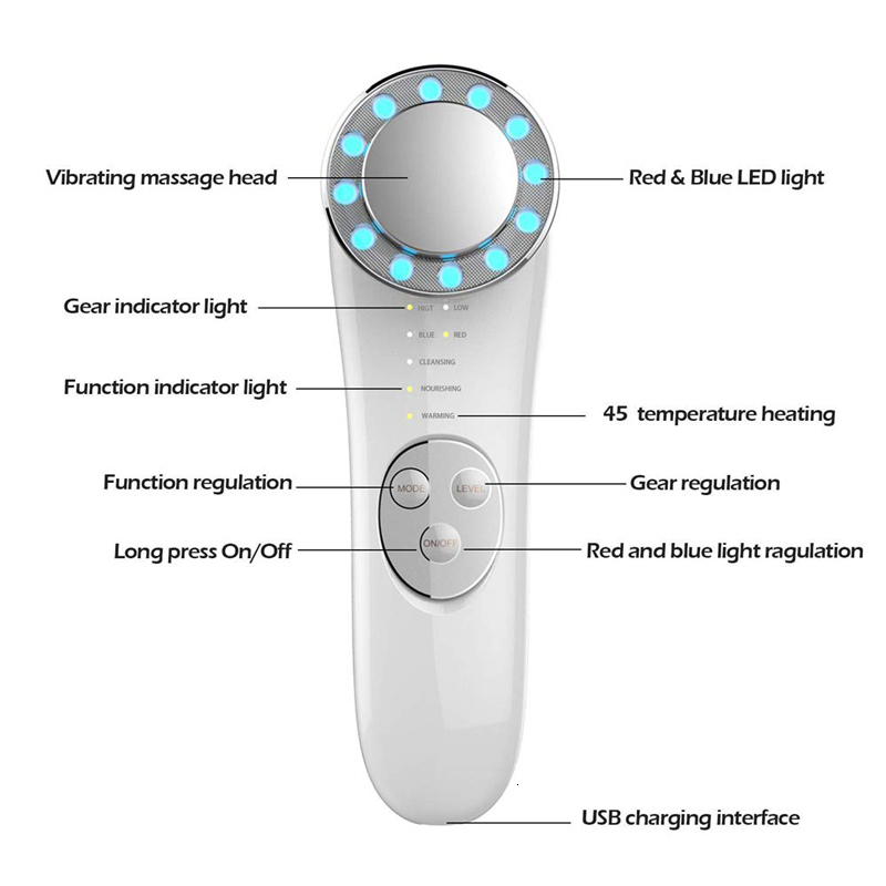 Face Massager 7 in 1 Skin Care Tools Lifting Device Red Blue Light Tighten High Frequency Galvanic Machine 230307