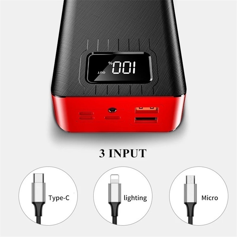 Power Bank 50000mAh Large-Capacity Powerbank Outdoor Travel Charger Phone External Battery LCD Digital Display LED Lighting