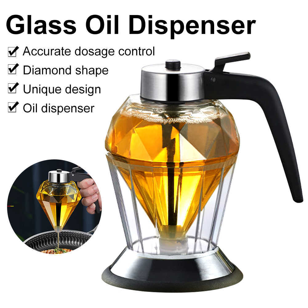 Storage Bottles Jars Glass Oil Dispenser No Drip Syrup Honey Dispenser Jar with Stand Diamond Shaped Container Oil Pot Storage Kitchen Accessories J23