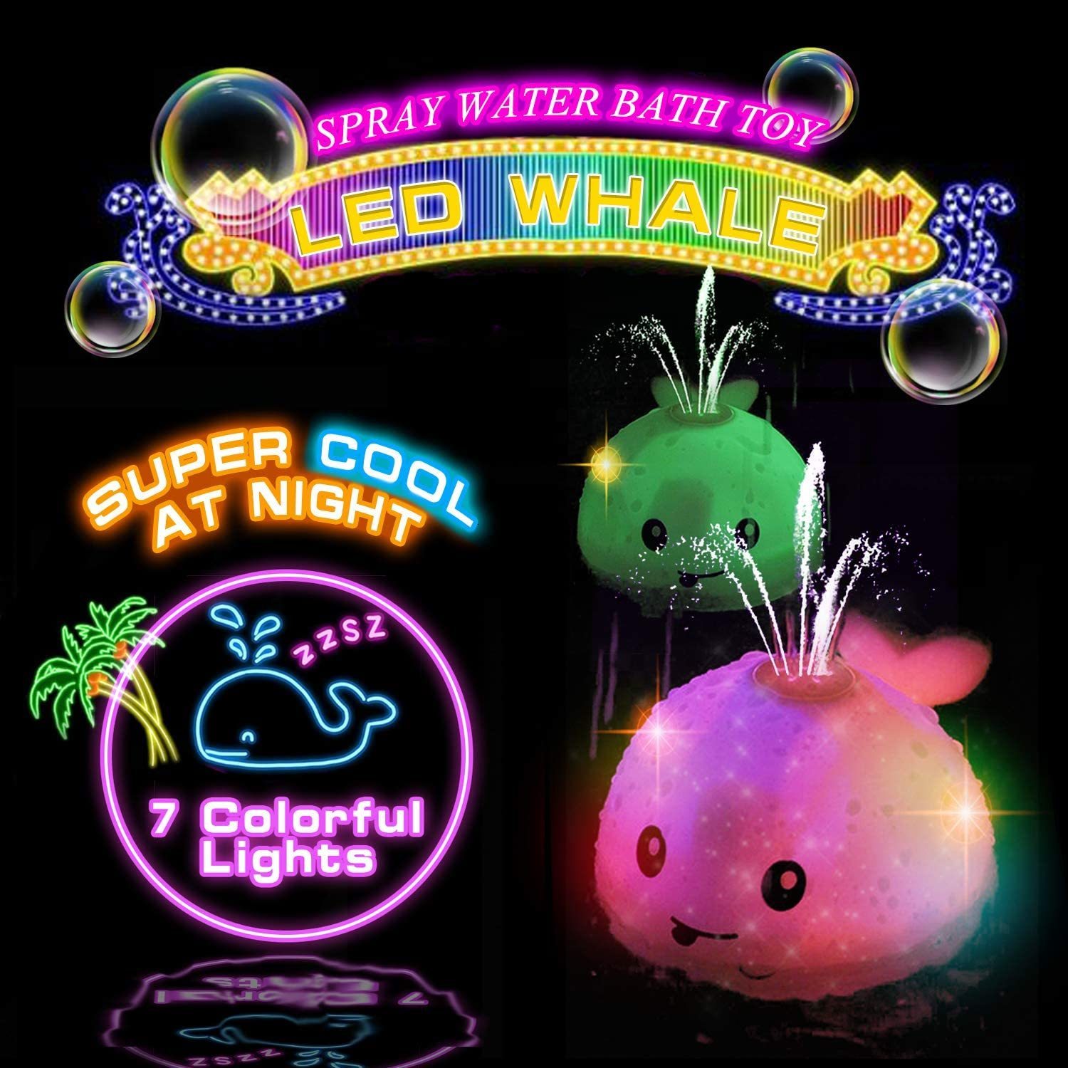 Bath Toys ZHENDUO Baby Whale Automatic Spray Water Toy with LED Light Sprinkler tub Shower for Toddlers Kids Boys 230307