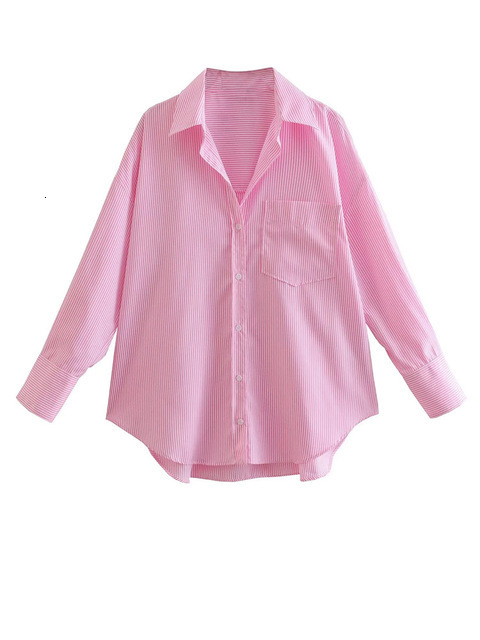 Women's Blouses Shirts TRAF Women Fashion Patch Pocket Striped Poplin Shirts Vintage Long Sleeve Button-up Female Blusas Chic Tops 230308