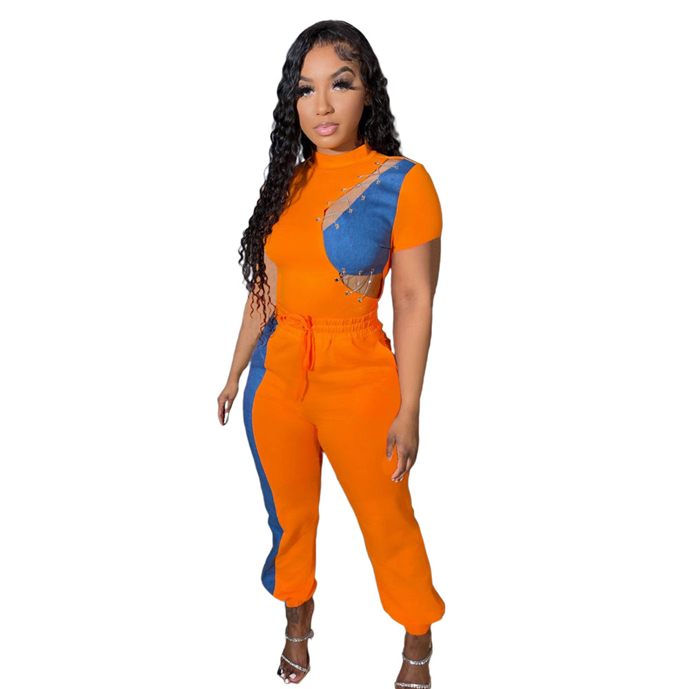 NEW Designer Summer Outfits Women Tracksuits Two Piece Sets Short Sleeve T-Shirt and Loose Pants Sportswear Casual Patchwork Sweatsuits Wholesale Clot