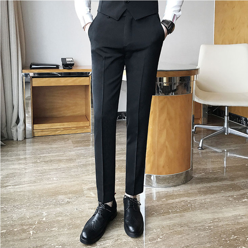 Men's Pants Plus Size 3828 Spring Summer Ankle Length Mens Suit Pant Pure Color Business Slim Fit Dress Social Party Wedding Trousers 230307