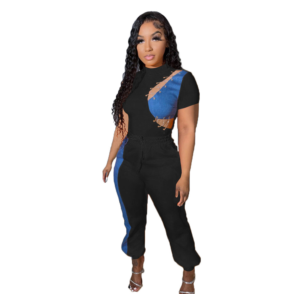 NEW Designer Summer Outfits Women Tracksuits Two Piece Sets Short Sleeve T-Shirt and Loose Pants Sportswear Casual Patchwork Sweatsuits Wholesale Clot