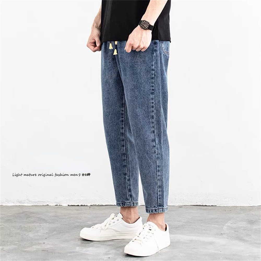 Men's Jeans Spring Summer Men's Jeans Cotton Denim Hip Hop Slack Bottom Joggers Streetwear Skinny Blue Pants Hombre Harem Trousers Men S-3XL