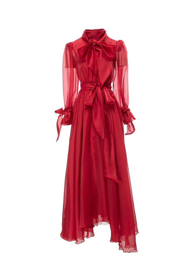 Women's Runway Dresses Lace Up Long Sleeves Elegant High Street Fashion Vestidos