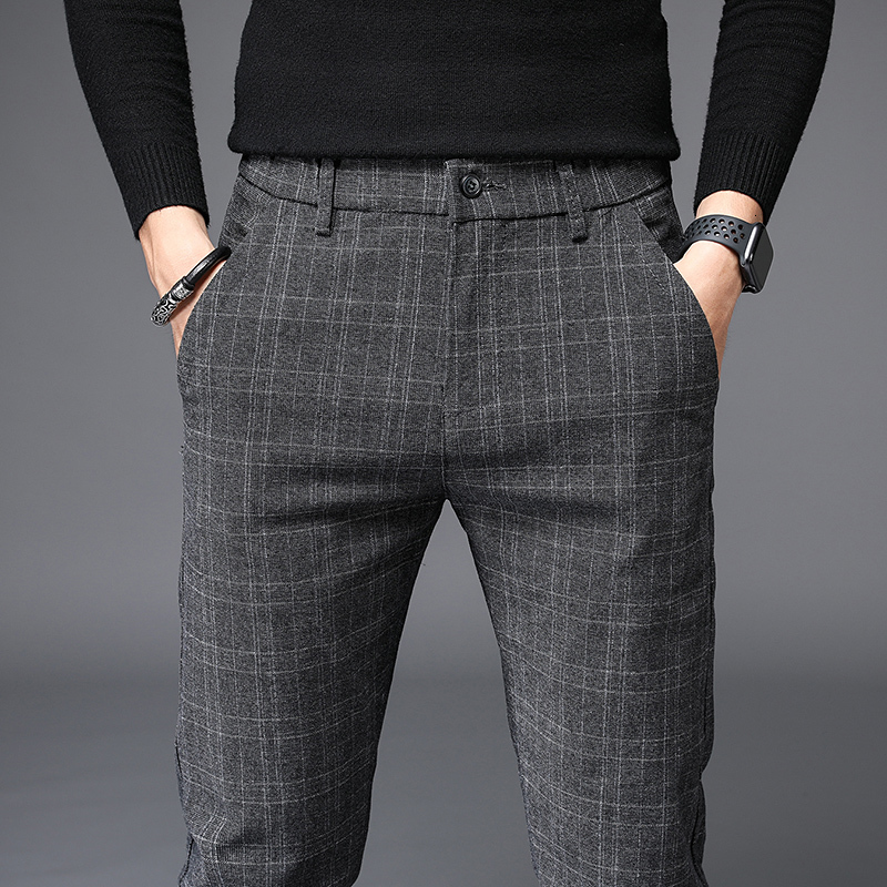 Men's Pants Black Plaid Trousers Spring and Autumn Fashion Slim Men Gray Stripe Slacks 2838 Pantalones Hombre 230307