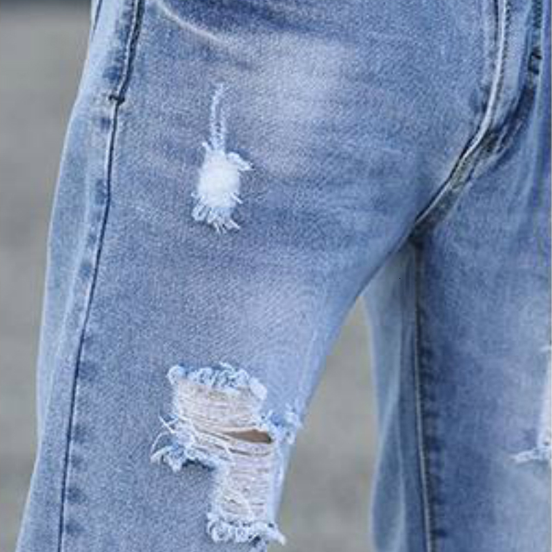 Men's Jeans Men Jeans Ankle-length Holes Straight Washed Leisure Denim Trousers Teens Chic Streetwear Mens All-match Big Size 34 Vintage 230308