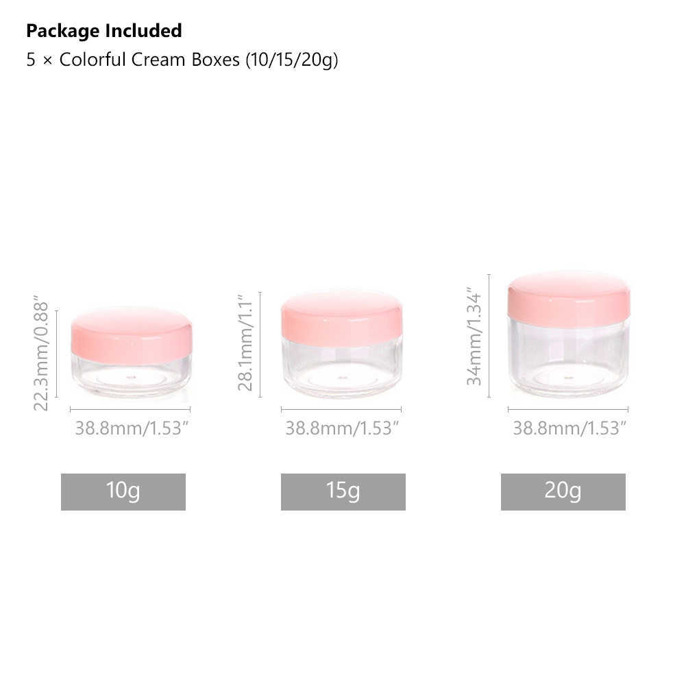 Storage Bottles Jars 5PCS Empty 10g 15g 20g Travel Small Colorful Covers Clear Plastic Cosmetic Pot Jars With Lid For Face Cream Lip Balm Containers J
