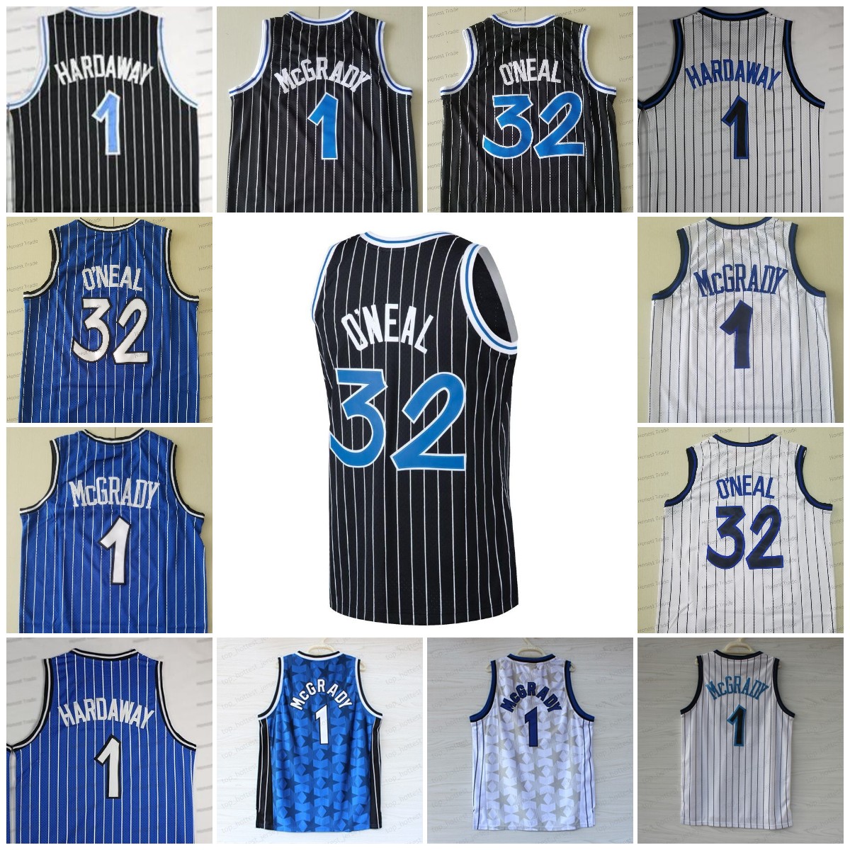Retro Penny McGrady Basketball Jersey 32 Shaquille Black White Star Blue Stripes Shaq Neal Men Jersey Stitched