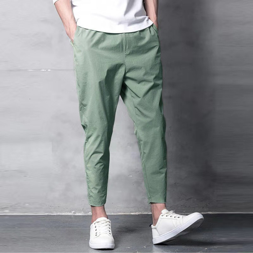 Men's Pants Korean Elastic Casual Pencil Ankle Length Spring Oversize Male Trousers Fashion Streetwear Black Khaki Green 230307Z
