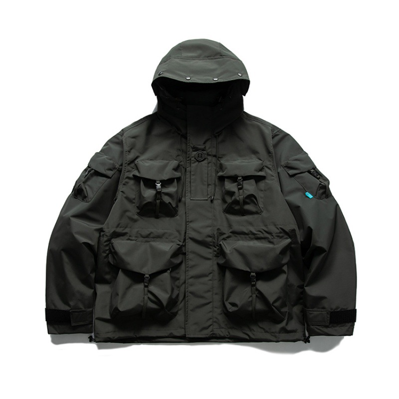 Mountain Series Outdoor Multi-Pocket Hooded Cargo Jackets Japanese Streetwear Waterproof Coat Harajuku Casual Tops Men Clothing