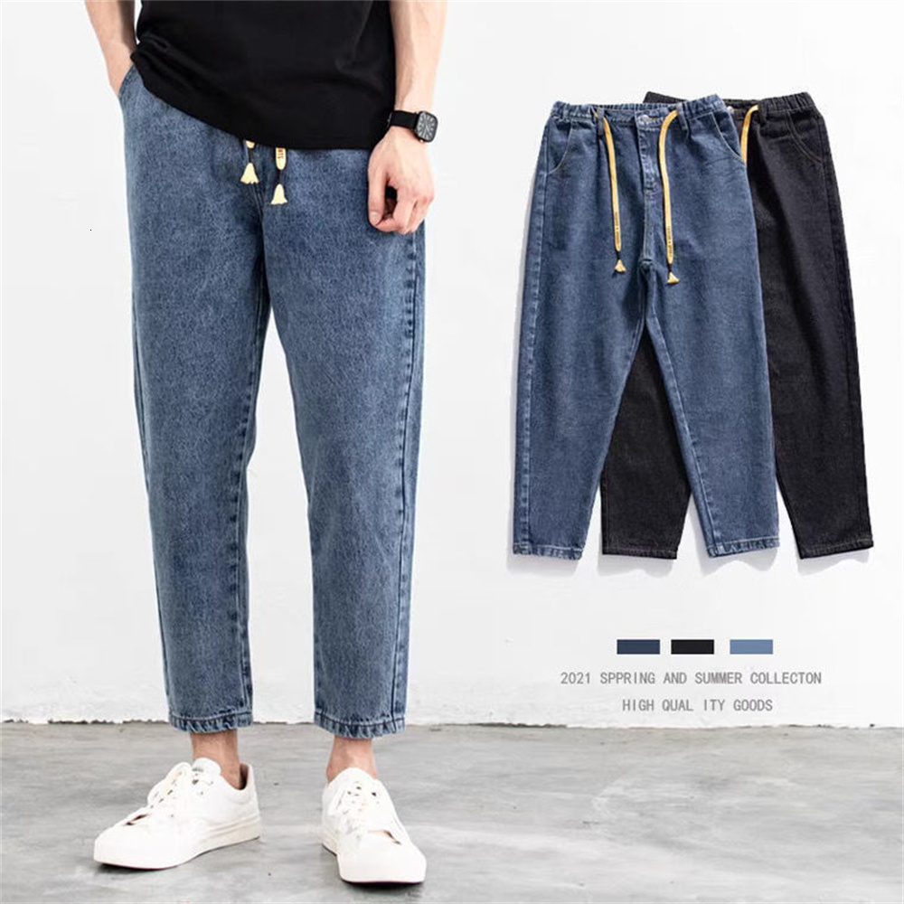 Men's Jeans Spring Summer Men's Jeans Cotton Denim Hip Hop Slack Bottom Joggers Streetwear Skinny Blue Pants Hombre Harem Trousers Men S-3XL