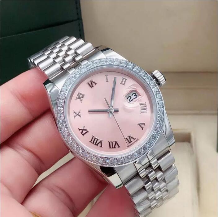 With Box Pink series Ladies Automatic Mechanical women Watch 31mm Diamond Bejeweled Sapphire Pink Face Stainless Steel Fold Buckle Waterproof