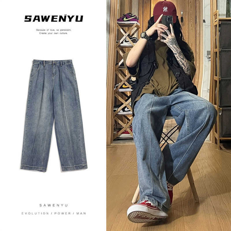 Men's Jeans BrownBlueBlack Baggy Jeans Men Fashion Casual Wide Leg Jeans Men Streetwear Loose Hip Hop Straight Denim Pants Mens Trousers Z0301