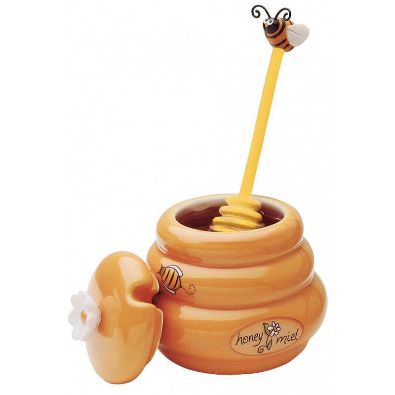 Storage Bottles Jars Honey Pot Ceramic Beehive And Wooden Dipper Honey Jar With Lid Honey Stir Bar For Honey Jar Supplies Kitchen Accessories J230301
